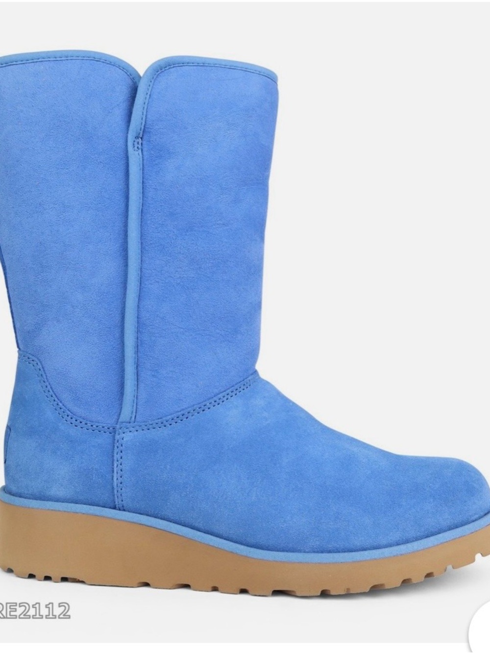 UGG Amie Skyline Blue Suede Fur Wedge Boots Womens Size 7.5